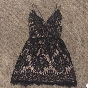 Black and nude lace formal dress
